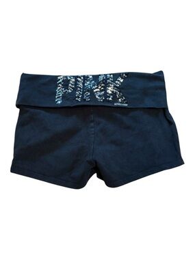 Y2K Victoria’s Secret PINK Vintage Foldover Yoga Shorts M Black Silver Sequin